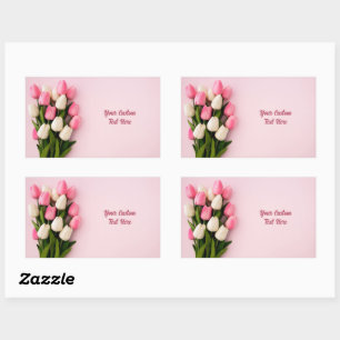 Adesivo Retangular Tulipas de Texto Personalizado em Rosa