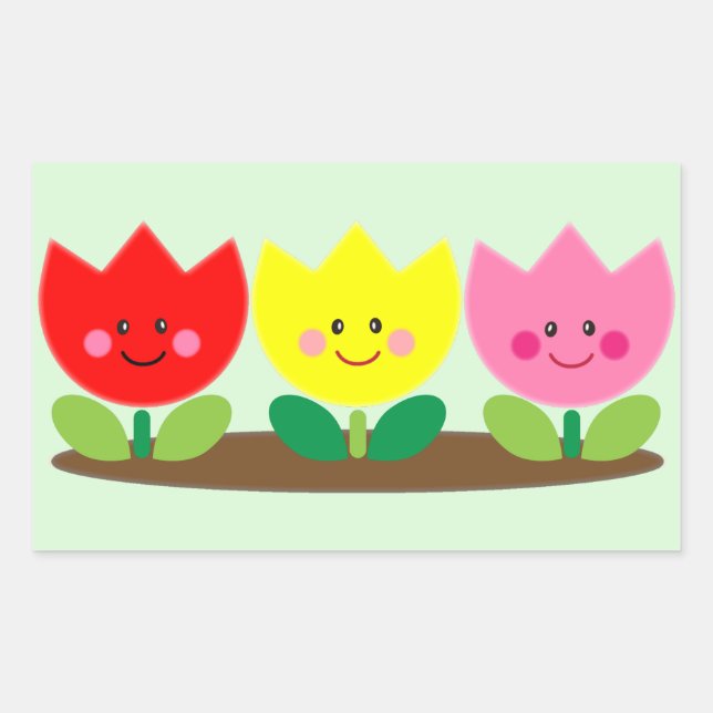 Adesivo Retangular Tulipas Felizes Flores Arte de Jardim (Frente)