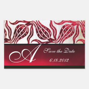 Adesivo Retangular TULIPS MONOGRAMA VERMELHO VELVET DAMASK Branco