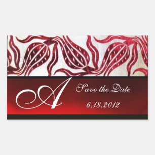 Adesivo Retangular TULIPS MONOGRAMA VERMELHO VELVET DAMASK Branco