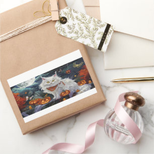 Adesivo Retangular Turco Angora Cat Halloween Spooky