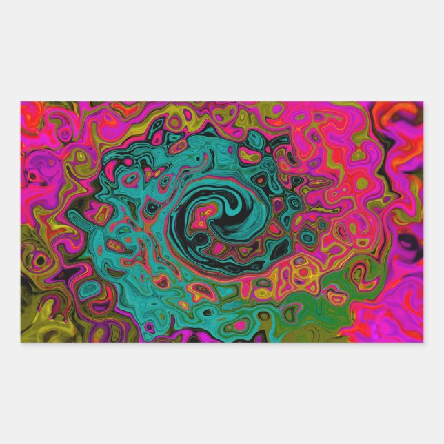 Adesivo Retangular Turquesa Trippy Abstrato Retro Líquido Redemoinho (Frente)