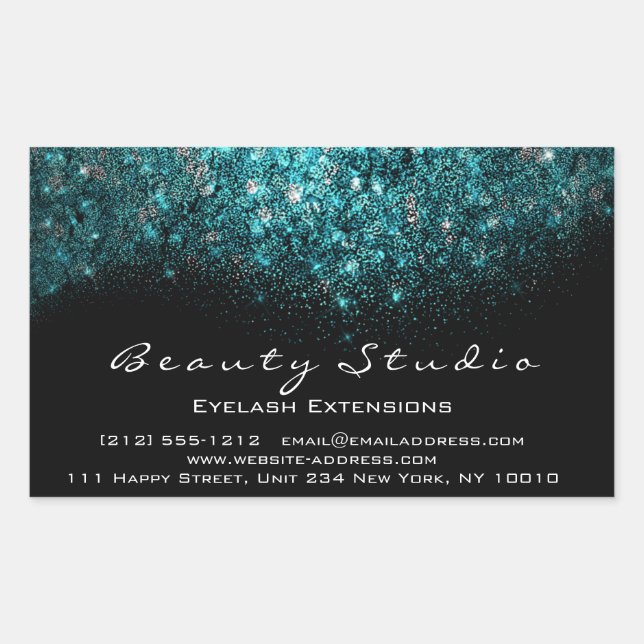 Adesivo Retangular Turquoise Confetti Eyelash Makeup Beauty Salon (Frente)