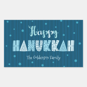 Adesivo Retangular Turquoise Happy Hanukkah Whimsics Tipografia