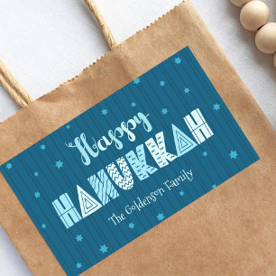 Adesivo Retangular Turquoise Happy Hanukkah Whimsics Tipografia