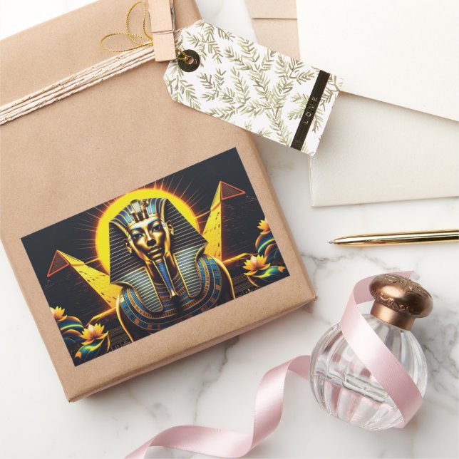 Adesivo Retangular Tutankhamun e Pirâmides | Antigo Egípcio Único (Presentear)