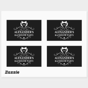 Adesivo Retangular Tuxedo Tie Tie Black, Partido de Despedida de Solt
