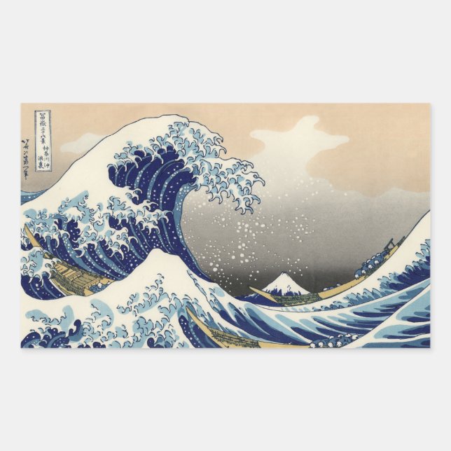 ADESIVO RETANGULAR UKIYO-E ~HOKUSAI  葛飾北斎    「富嶽三十六景 神奈川沖浪裏」 (Frente)