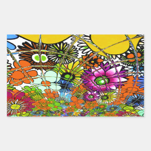 Adesivo Retangular Última Arte de Design de Padrão Floral Colorida In