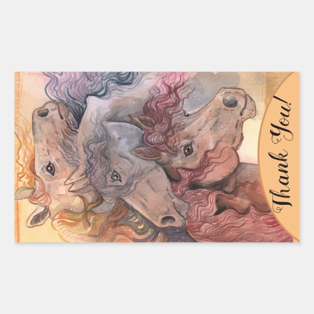 Adesivo Retangular Um com cavalos de aquarela (Frente)