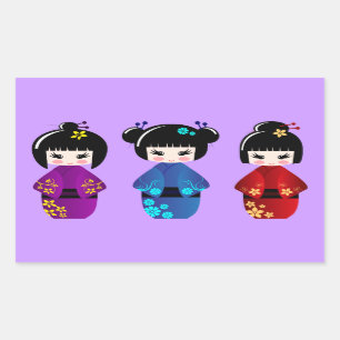 Adesivo Retangular Um desenho animado de bonecas de kokeshi