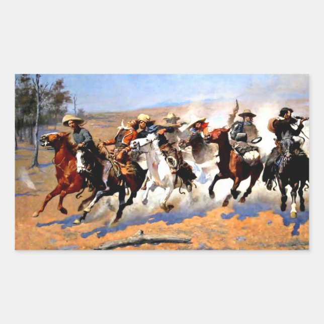 Adesivo Retangular Um Traço para a Madeira por Frederick Remington (Frente)
