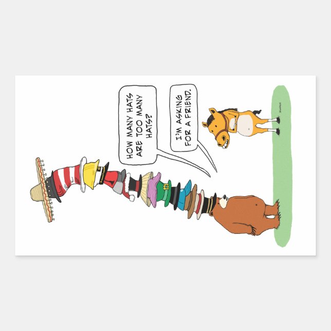 Adesivo Retangular Urso Engraçado Vestindo Muitos Chapéus (Frente)