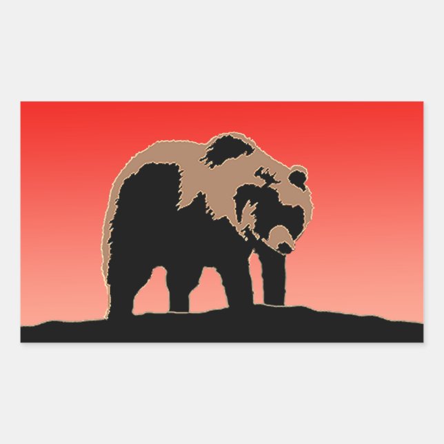 Adesivo Retangular Urso Grizzly no Sunset - Arte original sobre a vid (Frente)