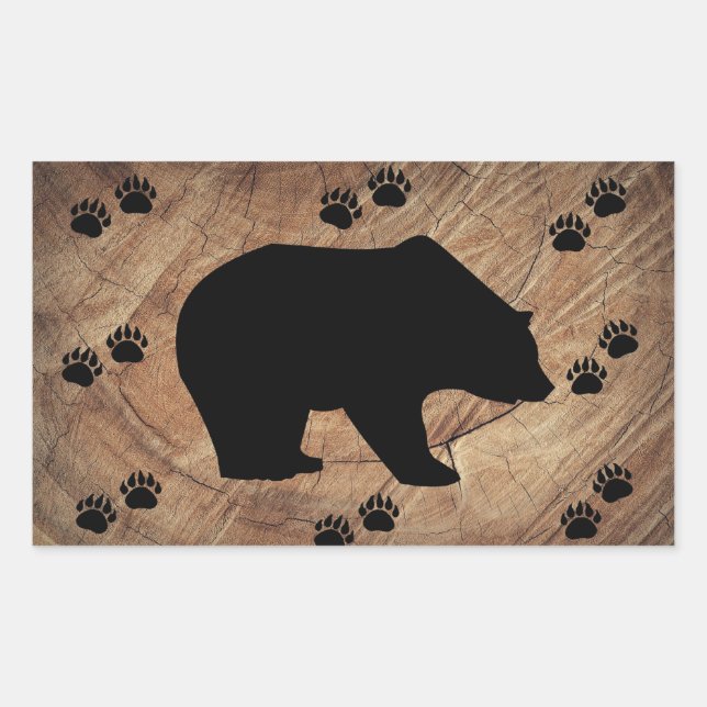 Adesivo Retangular Urso Preto E Pistas De Urso (Frente)
