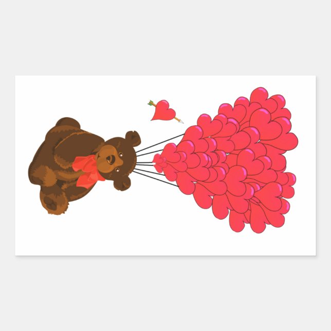 Adesivo Retangular Ursos de pelúcia e balões cardíacos (Frente)