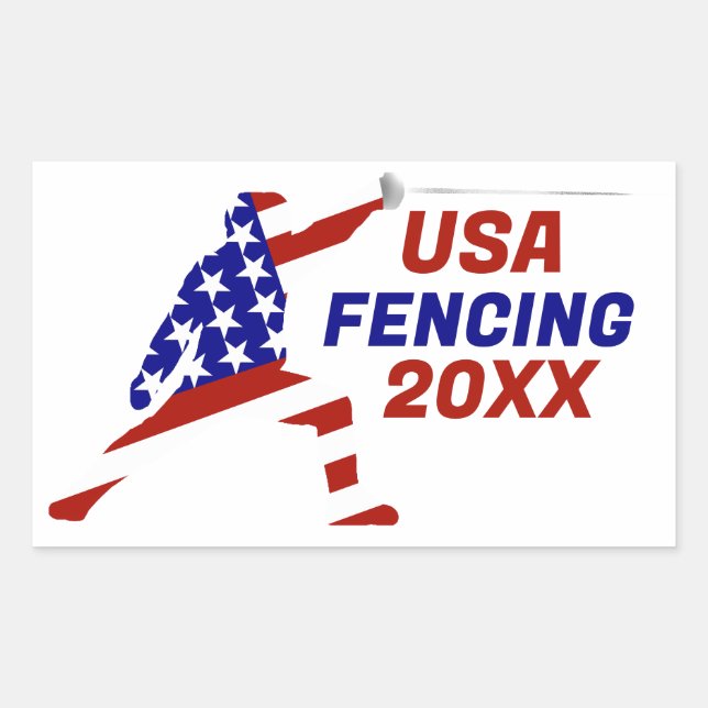 Adesivo Retangular USA Patriotic Fencing En Garde Sports (Frente)