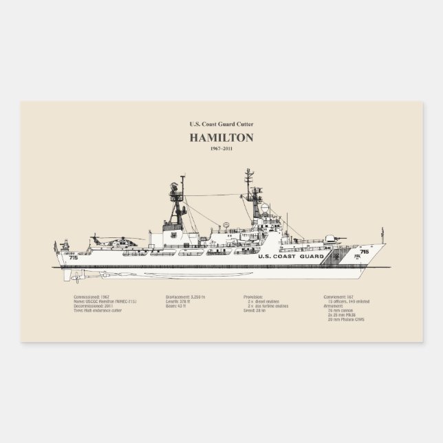 Adesivo Retangular USCG Cutter Hamilton whec- 715 - SBD (Frente)