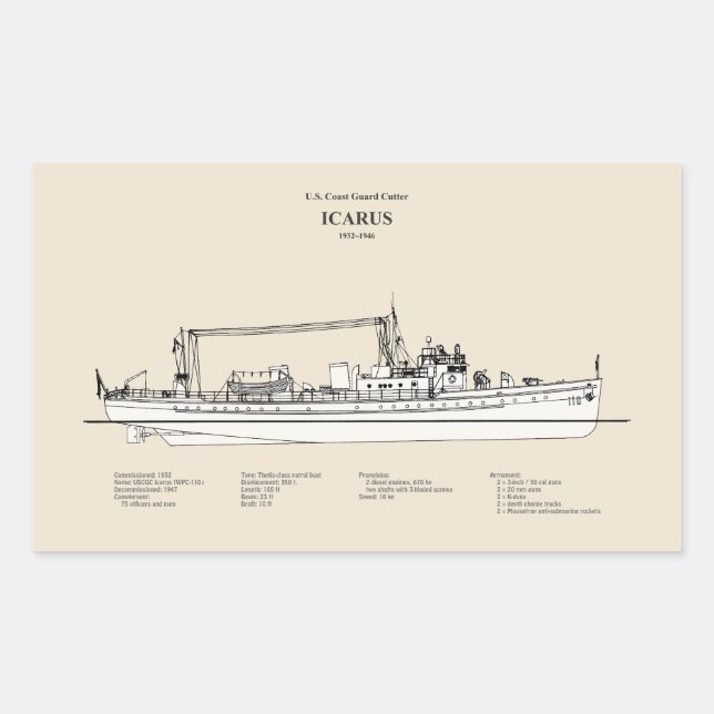 Adesivo Retangular USCG Cutter Icarus wpc- 110 - SBD (Frente)