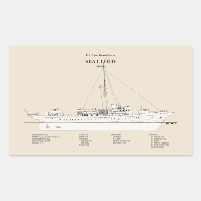 Adesivo Retangular USCG Cutter Sea Cloud wpg-284 - SBD (Frente)