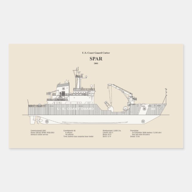 Adesivo Retangular USCG Cutter Spar wlb- 206 - SBD (Frente)