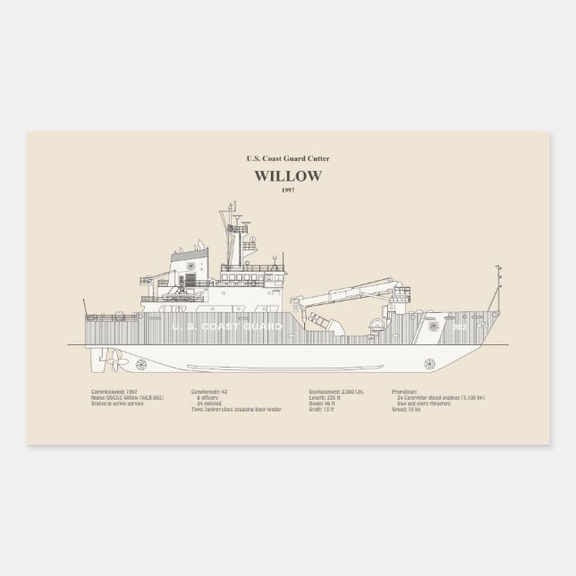 Adesivo Retangular USCG Cutter Willow wlb- 202 - SBD (Frente)