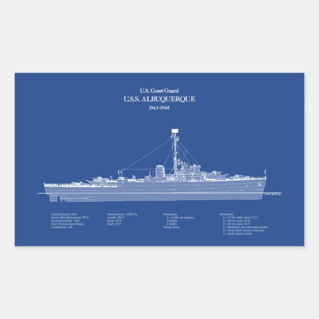 Adesivo Retangular USCG USS Albuquerque PF- 7 - ABD (Frente)