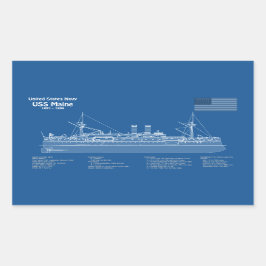 Adesivo Retangular USS Maine - Ship Blueprint Planos ABD