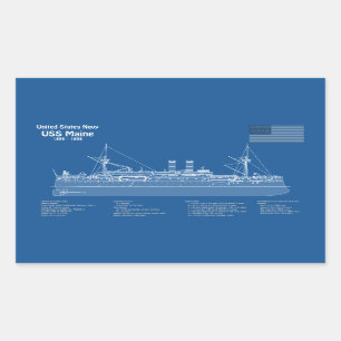 Adesivo Retangular USS Maine - Ship Blueprint Planos ABD