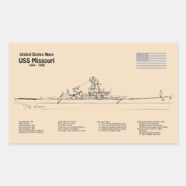 Adesivo Retangular USS Missouri - Entregar Planos de Esquema SD