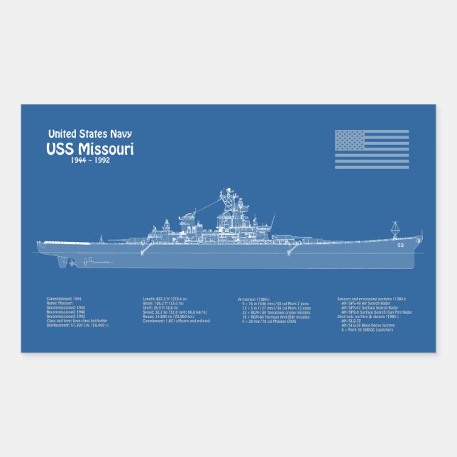 Adesivo Retangular USS Missouri - Entregar planos de projeto ABD (Frente)