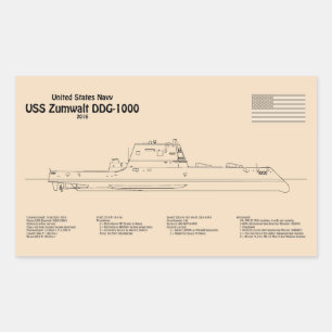 Adesivo Retangular USS Zumwalt - Planos de Projeto do Navio SD