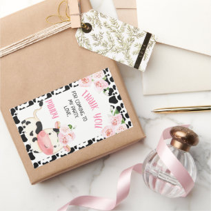 Adesivo Retangular Vaca Floral com Vaca Impressão Birthday Favor Sti