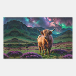 Adesivo Retangular Vaca Highland Sob As Estrelas
