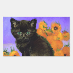 Adesivo Retangular Van Gogh Black Kitten com Girassóis