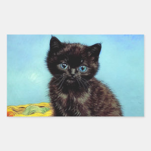 Adesivo Retangular Van Gogh Black Kitten com Yarn