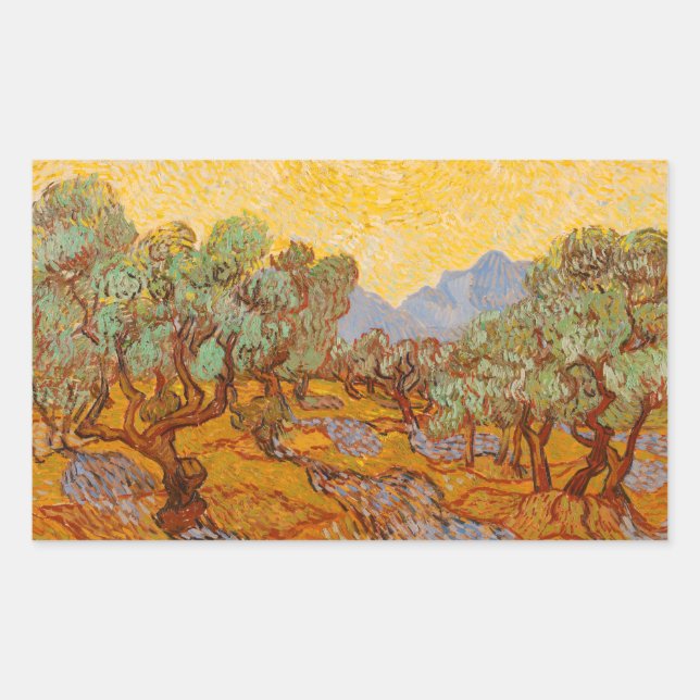 Adesivo Retangular Van Gogh Olive Trees Yellow Sun Sky (Frente)