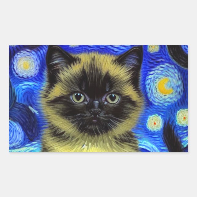 Adesivo Retangular Van Gogh Starry Night Siamese Cat (Frente)