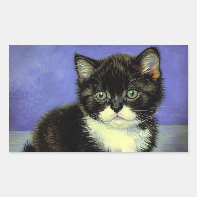 Adesivo Retangular Van Gogh Tuxedo Kitten (Frente)