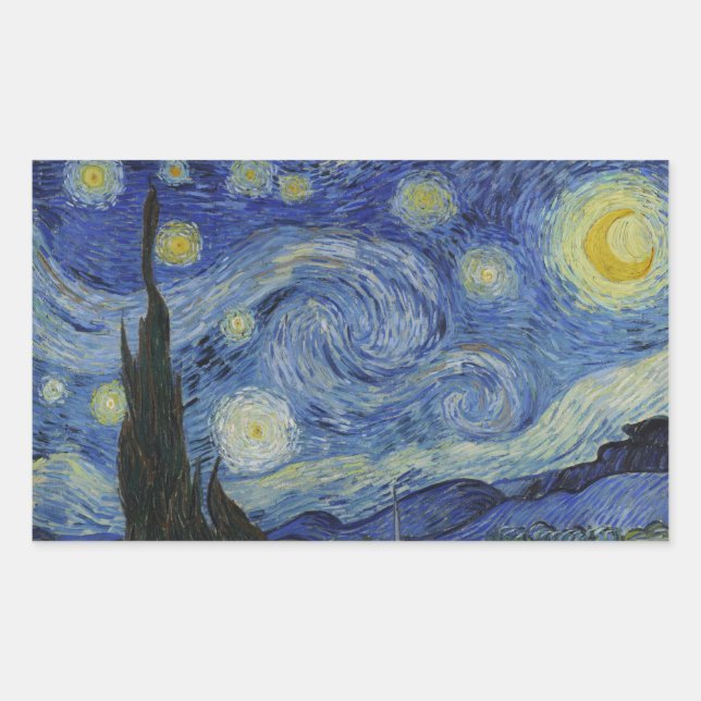 Adesivo Retangular Van Gogh - Vinheta Retangular de Noite Estrelada (Frente)