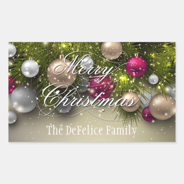 Adesivo Retangular Várias Cores de Ornamentos de Feriados de Natal (Frente)