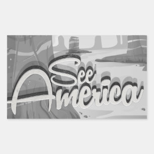 Adesivo Retangular Veja desenhos animados do vintage de América