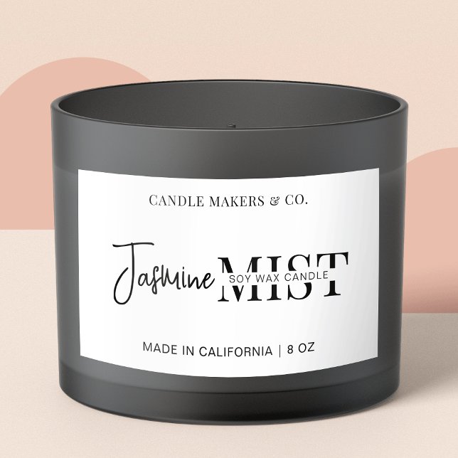 Adesivo Retangular Vela Branca Preta Profissional de Script Moderno (Modern black and white candle jar labels)