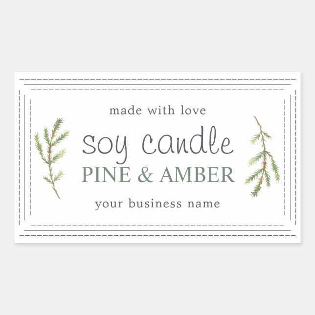 Adesivo Retangular Vela de Soja Artesanal Pine Sprig Branca Minimalis (Frente)