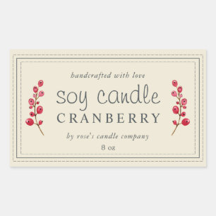 Adesivo Retangular Vela de Soja Caseira XL Cranberry Branco Antigo