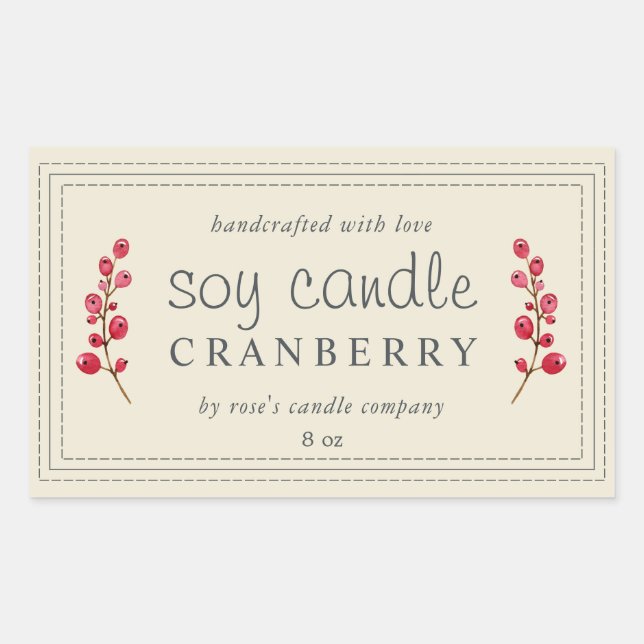 Adesivo Retangular Vela de Soja Caseira XL Cranberry Branco Antigo (Frente)