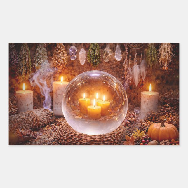 Adesivo Retangular Velas Místicas de Bola de Cristal do Outono (Frente)