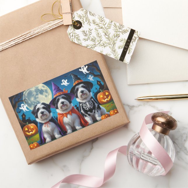 Adesivo Retangular Velha Inglesa Ovino Pumpkin Halloween Engraçado (Presentear)