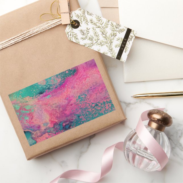 Adesivo Retangular “Vellum Etéreo” – Abstrato Azul Teal Rosa    (Presentear)