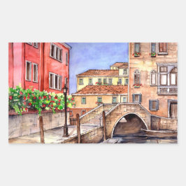 Adesivo Retangular Veneza - Caneta e Wash Watercolor